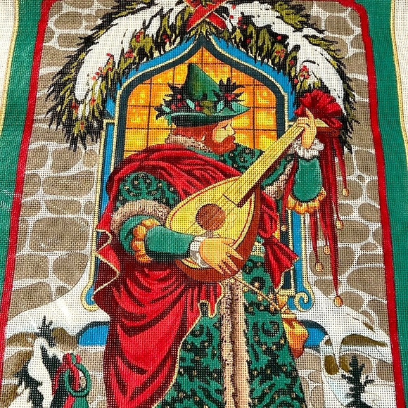 New rare hand painted canvas musician with mandolin Needlepoint - Picture 1 of 4